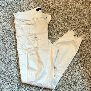 Express White Jeans: stretch, ankle- legging, mid-rise